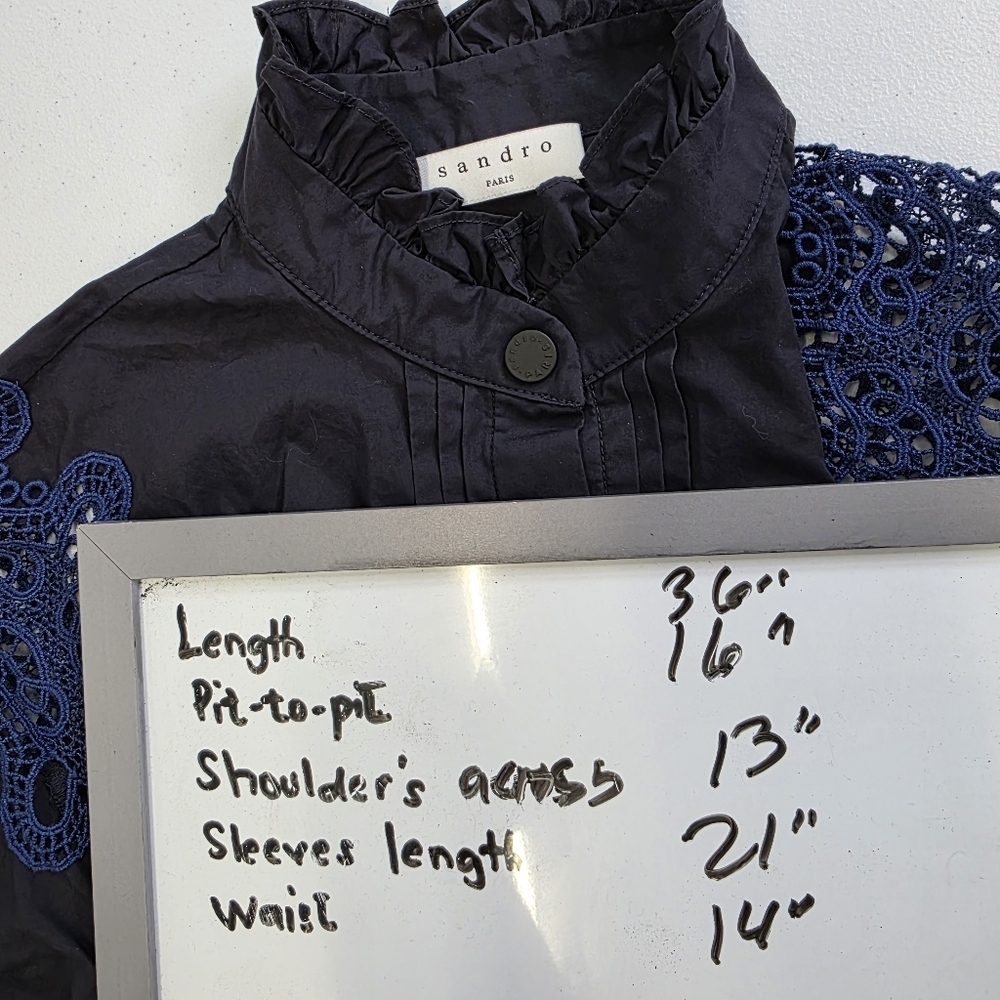 Sandro  Laura Guipure Lace-Trimmed Cotton-Poplin Mini Dress - Midnight B… - Picture 15 of 15